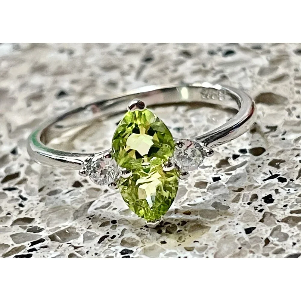 Genuine Natural Peridot Ring Set in 925 Sterling Silver